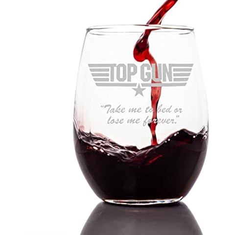 Top Gun Stemless Wine Glass With Quote, "Take Me To Bed Or Lose Me Forever" Officially Licensed Collectible Premium Etched By Movies On Glass 15 Ounces Cover