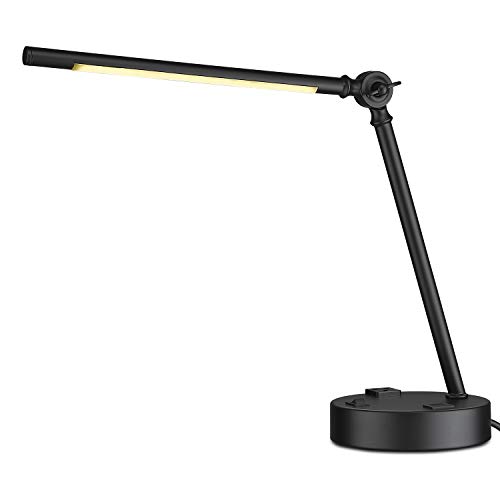 Best Seller LED Desk Lamp, Eye-Caring Table Lamps, 6W 3500K Desk Light with USB Charging Port and Power Outlet, Black, Suitable for Bedroom, Dresser, Living Room, Kids Room, College Dorm, LMS-077