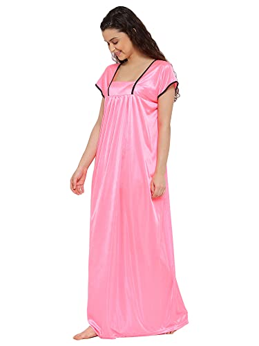 Image of Fasense Women Lycra Satin Solid Nightwear Long Nighty KL005-Parent