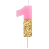 El pack incluye 1 unidad de vela en forma de número del 0 al 9 en color rosa y glitter oro, con diseño elegante para dar un toque de brillo a tus celebraciones