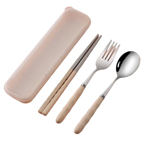 箸 スプーン フォーク 食器セット 収納ケース付 4点セット 携帯便利 弁当用品 食事用 カトラリー ステンレス製 オシャレ 通勤通学 衛生 ランチ 木の柄 弁当小物 キャンプ アウトドア 大人子供 (ブルー) (ウィート)