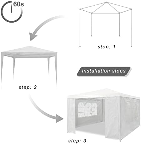 SANHENG Gazebo With Sides, Waterproof Gazebo with 4 Side Panels, Fully Waterproof, Party Tent Marquee Awning with Powder Coated Steel Frame (3x3m,White)