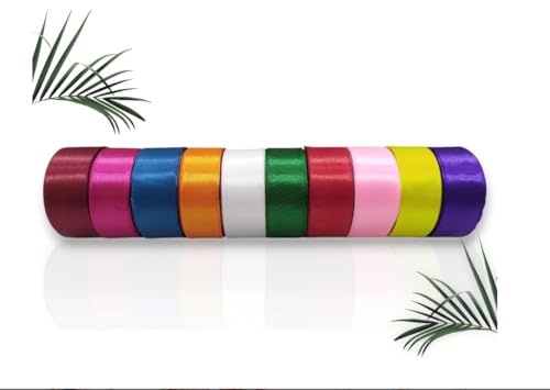 Image of Craft and Toys Satin Ribbon for Decoration, Gift Wrapping, and Other Multi-Purpose Use (Pack of 10), Colour:- Multi 9 metres Approx (10 Pcs Satin Ribbon)