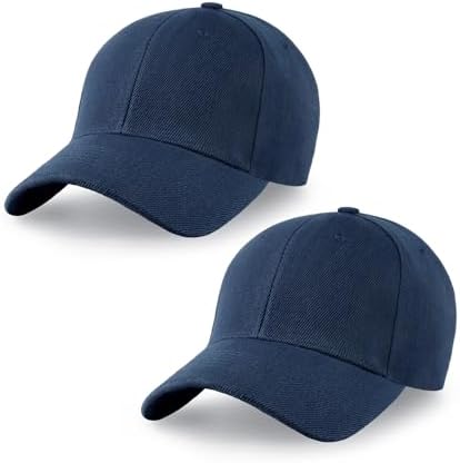 2-Pack Classic Structured Baseball Cap Adjustable Snapback Multipack Ball Caps for Custom Embroidery Running Workouts Outdoor (Navy, 2)