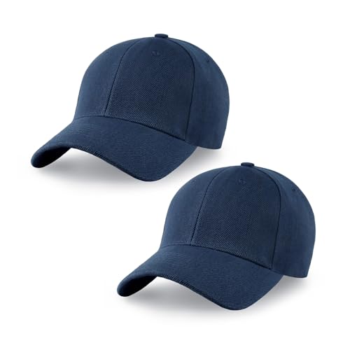2-Pack Classic Structured Baseball Cap Adjustable Snapback Multipack Ball Caps for Custom Embroidery Running Workouts Outdoor (Navy, 2)