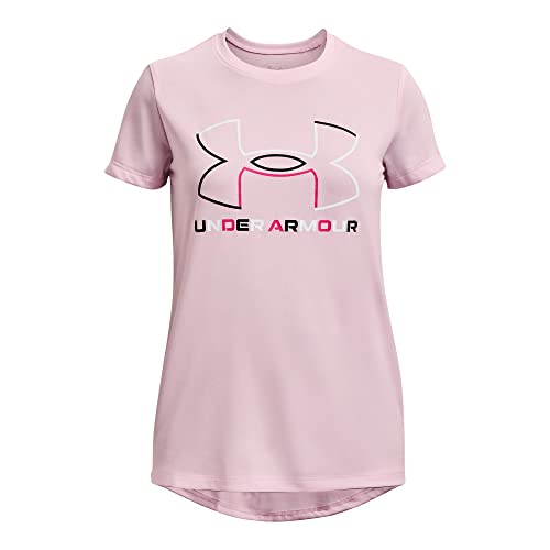 T-shirt Under Armour fille rose Sugar White Black en taille Youth Small