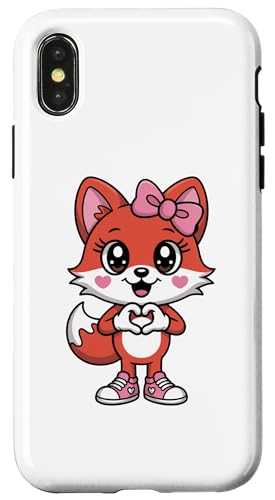Cute Red Fox Coquette Bow Retro Red Fox Kids Girls �X�}�z�P�[�X iPhone X/XS �p