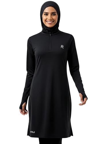 Retaj Modest Activewear Long Sleeve Top - Muslim Women's Workout Shirt, Full Coverage Breathable Sports & Yoga Gym Apparel (Large) Black
