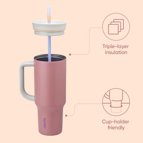 Image of Owala Stainless Steel Triple Layer Insulated Travel Tumbler with Spill Resistant Lid,Straw,and Carry Handle,BPA Free,40 oz,Dusty Pink (Yoga Rose),(Pack of 6)