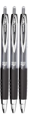 Image of Signo 207 Roller Ball Retractable Gel Pens, Bold Point (1.0mm), Black Ink, 3 Count, Bundle with Plastic Reusable Pouch