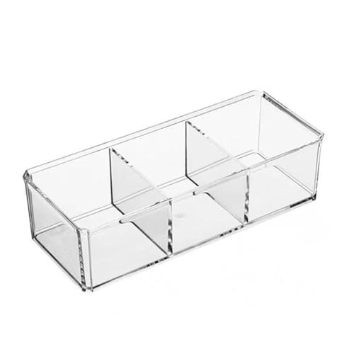 Xyntor Organizzatore di trucco acrilico con coperchio | 3 scatole di stoccaggio del compartimento per cuscinetti di cotone / cosmetici / gioielli | Organizzatore del desktop trasparente