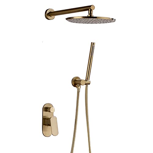 Système de douche de pluie anti-calcaire en or brossé à manche unique