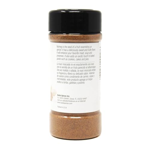 Badia Ground Nutmeg Powder 2 Oz – Warm, Sweet, and Spicy Flavor for Baking, Desserts, Beverages, and Savory Dishes – Ideal for Holiday Recipes & Coffee