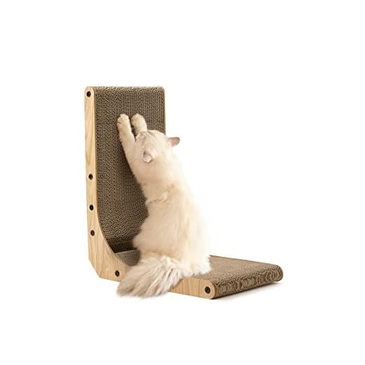FUKUMARU Griffoir pour Chat, Griffoir Mural en Forme de L de 42 cm, Grattoir pour Chat en Carton avec Balle, pour Chats d'Intérieur