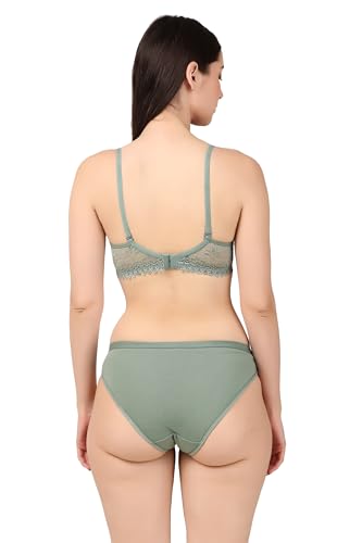 Image of ESAKI Women's Cotton Lace Lingerie Set | Padded Wire-Free Comfort Bra & Panty Combo | Everyday Essentials in Nude