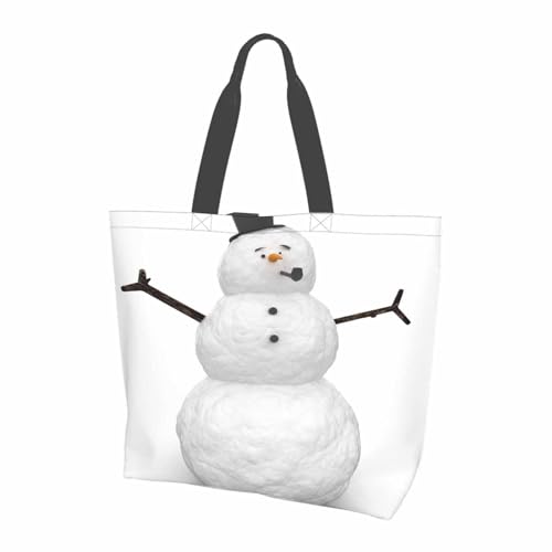 FWJZDSP Elegante bolso de lona para mujer y niña, sombrero de muñeco de nieve, bolso de lona blanco, bolso de hombro reutilizable ligero y mediano