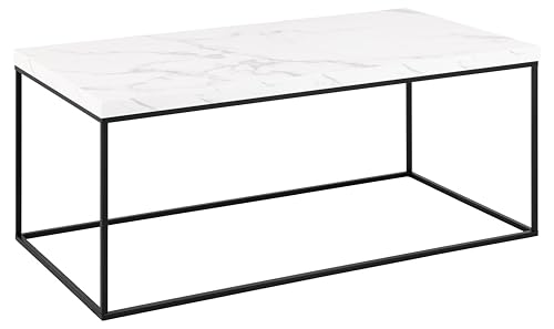 AC Design Furniture Mira rechteckig Couchtisch, Tischplatte Marmor Weiss Carrara rau Melamin, Gestell matt schwarz rau pulverbeschichtet Stahl, 110x55x45 cm