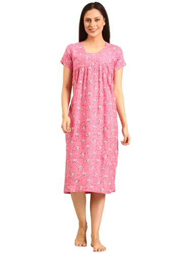 Image of Rupa Jon Aishwarya Women Short Printed Nighty in Premium Cotton Blend Fabric, Midi Length, Night Dress, Three-Fourth Length for Comfortable Everyday Wear