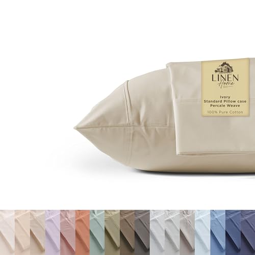 100% Cotton Percale Pillowcases Queen Size, Set of 2 -