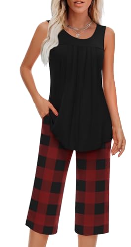 Image of Findsweet Women Pajamas Sets Loungewear Soft Sleepwear Two Piece Summer Sleeveless Pjs Tank Top Pants with Pocket S-4XL