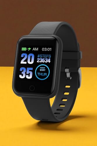 Stybits Smart Fitness Watch with Step Counter, Heart Rate Monitor, Digital Display, Black Silicone Band, Activity Tracker for Sports and Daily Use