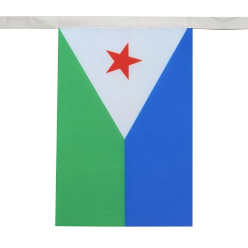 Image of AZ FLAG Djibouti 6 meters BUNTING Flag 20 flags 9'' x 6'' - Djiboutian STRING flags 15 x 21 cm