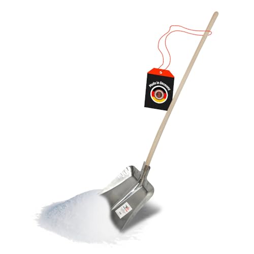 SHW-FIRE | Hallenser Alu Flachrandschaufel 130 cm Buchenholzstiel, 1,8 mm Aluminium, Stahlschutzkante, vielseitig für Garten, Hof, Futter & Schnee - Aluschaufel & Schippe | Made in Germany