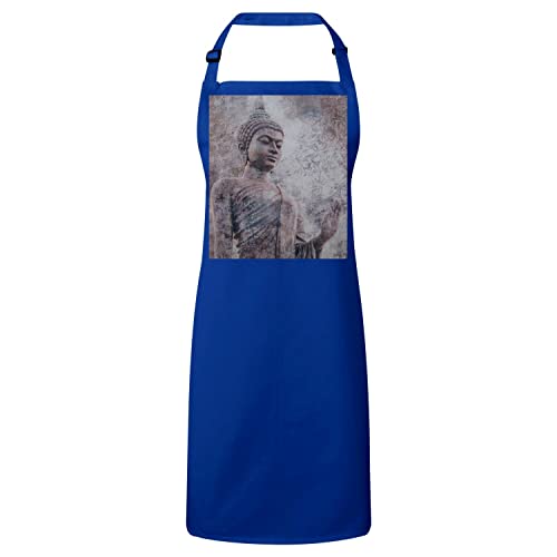 Tablier bleu Bouddha debout en pierre pour cuisiner vos recettes asiatiques