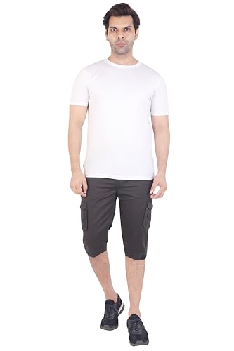 Image of Men Cotton Regular Fit Solid Knee Length Short | 2 Zipper Pocket | 4 Button Pockets | Versatile Half Pants for Everyday -