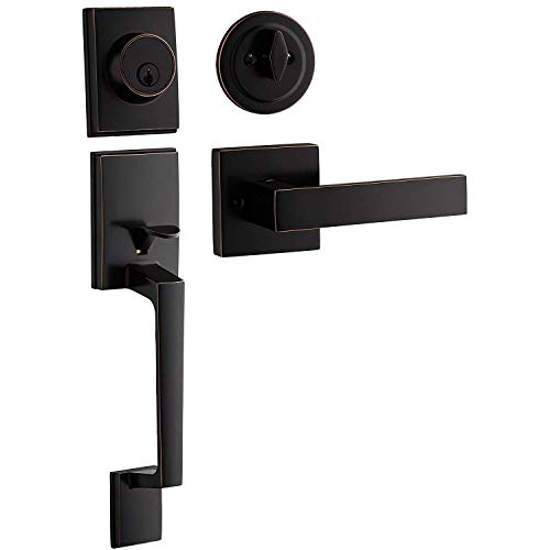 Berlin Modisch Single Cylinder HandleSet with Lever Door Handle (for Entrance and Front Door) Reversible for Right and Left Handed and a Single Cylinder deadbolt Handle Set Oil Rubbed Bronze Finish
