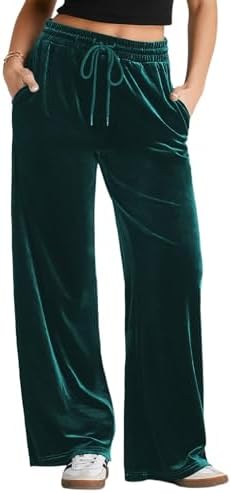 Herseas Women's Velvet Pants Drawstring Waist Wide Leg Casual Lou...