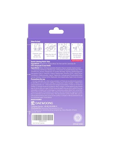 EasyDerm Quick Calming Magnesium Patches – Hydrocolloid Acne Spot Treatment Includes Tweezers & Ampoule, 10 Patches, Zit Sticker, Made by Daewoong Pharmaceutical