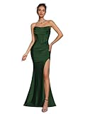 AOSHABABI Women's Cocktail Dresses Elegant Black Strapless Slit Mermaid Evening Dresses for Wedding Guest