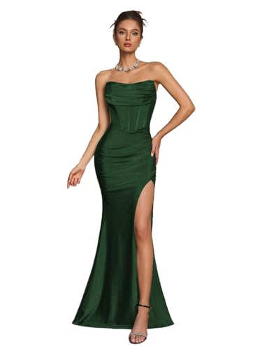 AOSHABABI Women's Cocktail Dresses Elegant Black Strapless Slit Mermaid Evening Dresses for Wedding...