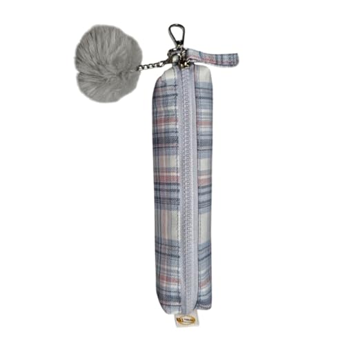 Estojo Escolar Xadrez Azul Claro Pompom Multiuso Organização