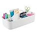 mDesign Organizador de escritorio con 11 compartimentos – Cesta organizadora de plástico – Organizador con asa para el transporte para los utensilios de escritorio y pintura – blanco