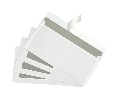 PAKNOR® 100 Briefumschläge mit Fenster, DIN lang - 220x110mm, mit Laser bedruckbar, selbstklebender Briefumschlag mit Fenster, Weiße Umschläge mit grauem Innendruck, (weiß/mit Fenster)