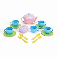 Green Toys Tea Set – 17 Piece Pretend Play Kitchen Toy Made from 100% Recycled Plastic, BPA-Free, Safe for Kids Age 2+