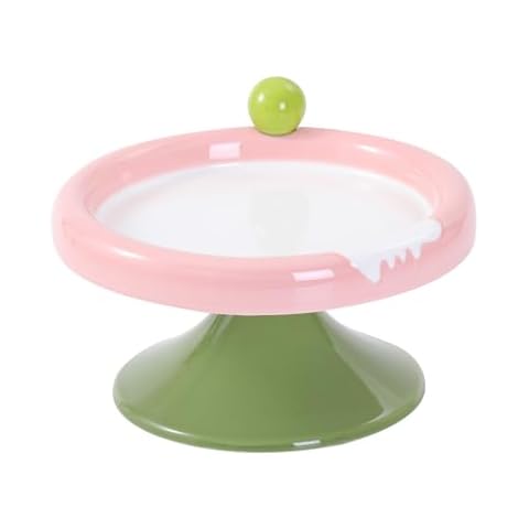 Miss Meow Raised Ceramic Cat Bowls, Elevated Wide Cat Food Dish, Neck Protection Cat Feeding Bowls,Dishwasher and Microwave Safe,Anti-Slip (Pink, Medium) Cover