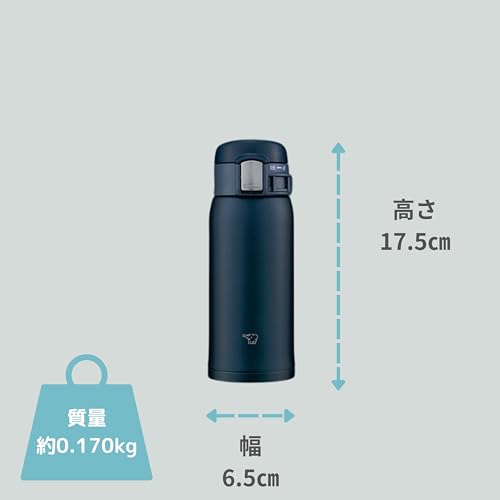 Zojirushi SM-SF36-AD Water Bottle, Direct Drinking, One-Touch Opening, Stainless Steel Mug, 12.2 fl oz (360 ml), Navy