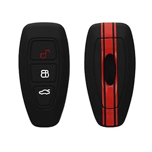kwmobile autosleutel hoesje compatibel met Ford 3-knops autosleutel Keyless Go – Autosleutel behuizing in rood/zwart – Rallystrepen