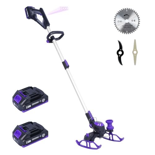 YardEz YardEz Wacker eléctrico para malas hierbas, funciona con pilas, con rueda de tanque, desbrozadora/recortadora/cortador 3 en 1, con batería de 4.0 Ah y cargador (con dos baterías de 2.5 Ah)