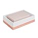 mDesign Square Plastic Bathroom Vanity Countertop Accessory Set - Includes Soap Dispenser Pump, Divided Toothbrush Holder, Tumbler Rinsing Cup, Soap Dish - 4 Pieces - White/Rose Gold