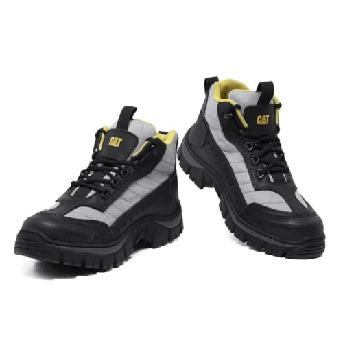 Bota coturno Caterpillar masculino couro otima qualidade, conforto e durabilidade (Preto e cinza, BR