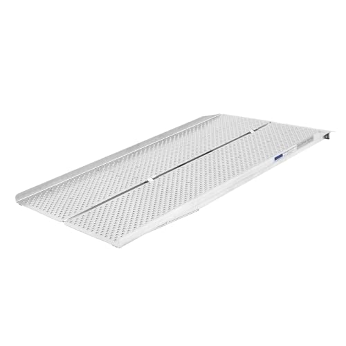 5' Wheelchair Ramp, Lightweight (23 lb), Folding, Portable, Non-Slip Punch Plate, for Scooter, Walker, Rollator, 800 lb Capacity, Silver Spring