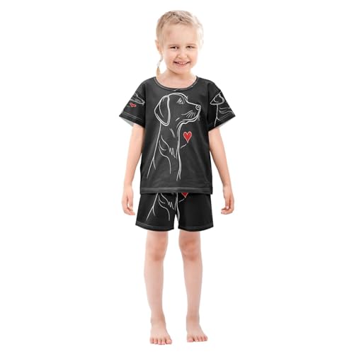 ALAZA Lovely Dachshund Dog Black Pajamas Set Short Sleeve Cotton Sleepwear Summer Pjs 2 Piece 5-14Y3