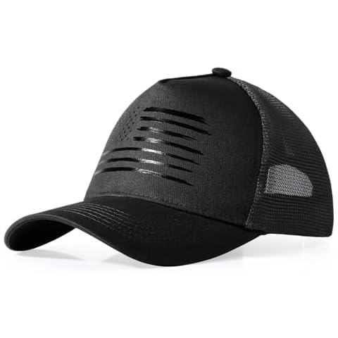 Mwfus American Flag Trucker Hat for Men Women,Baseball Cap Snapback Hat Adjustable Fit with Breathable Mesh Side (Black) Cover