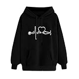 GFGHH Damen Pullover Hoodie V-Ausschnitt Kapuzenpullover Langarm Sweatshirt mit Kapuze Lose Casual Oberteil Tops Lässiger Herbst Winter Basic Langarmshirt Frau Tunika Bluse Oberteile Liebesdruck Tops
