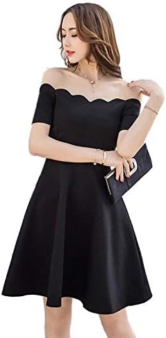Amazon Co Jp オフショル スカラップ ワンピース レディース ブラック ドレス Aライン フレア ひざ丈 S M L Xl 2xl W Wannpi Size M 服 ファッション小物
