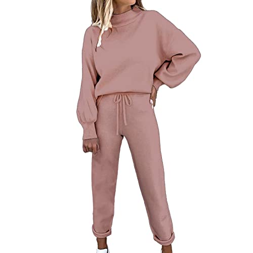 Dambyxor, bröllop, festlig, elegant, 2 delar, rund krage, långärmade toppar + hög midja, vida ben, fritidsbyxor, loungewear, enfärgad, tvådelad tracksuit set, sportdräkt, Z03D, L